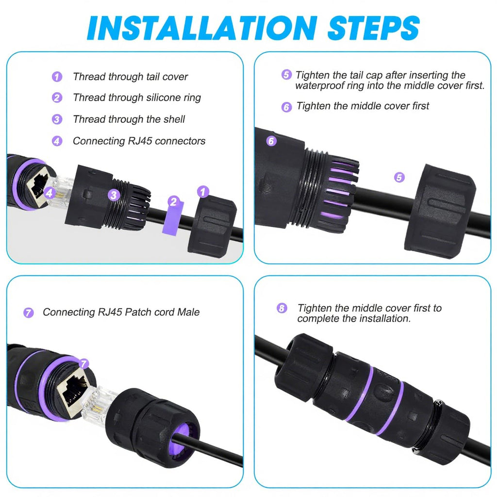 IP68 Waterproof RJ45 Coupler, Shielded Pure Copper Ethernet Coupler, Gigabit Coupler IP68 Waterproof Ethernet Outdoor LAN Cable Connector for Cat5, Cat5E/Cat6/Cat7/Cat8 Ethernet Cable (1 PCS)