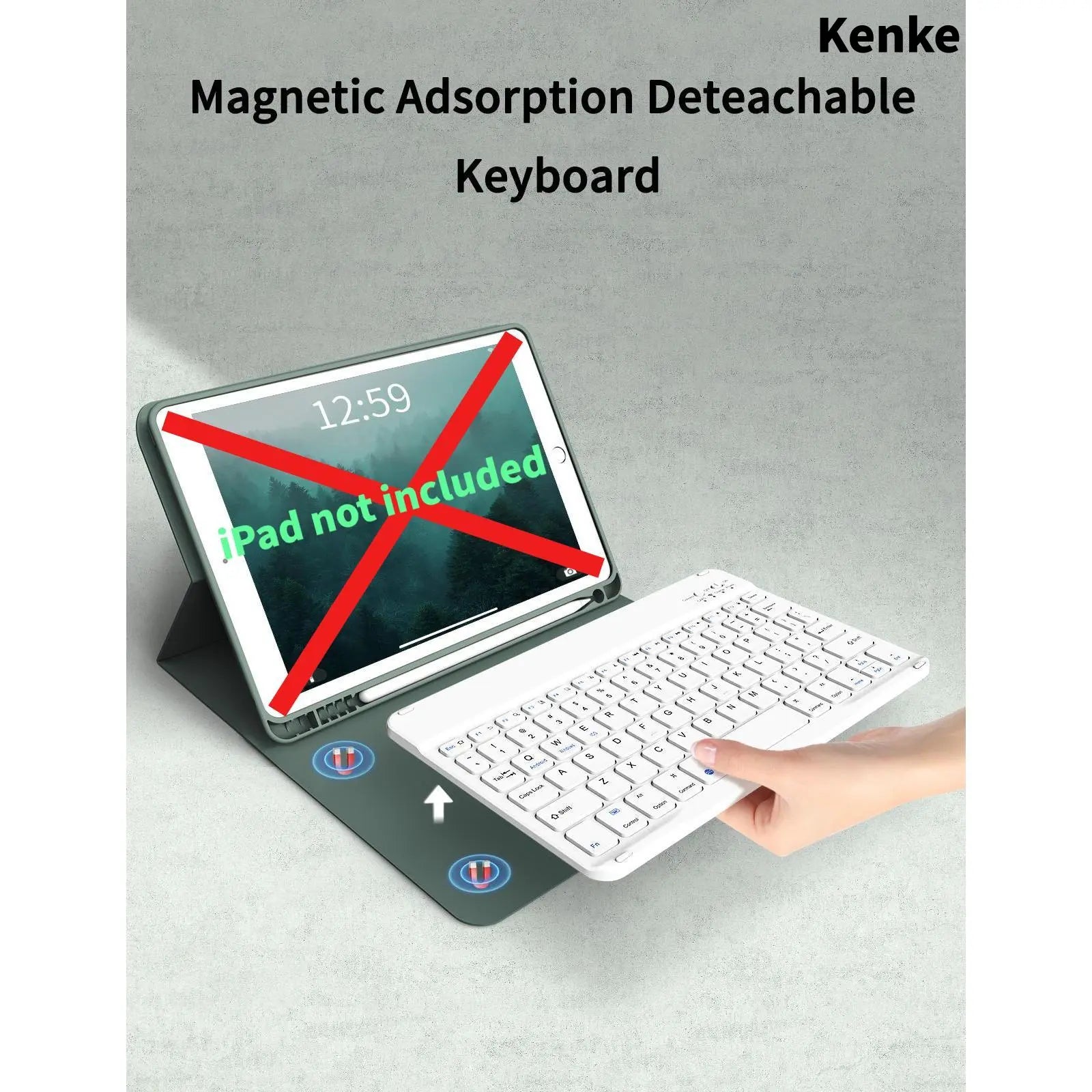 Kenke Bluetooth Keyboard Tablet Case with Pencil Holder - Magnetic Computer Accessory, Multi-Angle Stand, Handheld Protection, Mobile Cells Casing Compatible with Ipad 7Th/8Th/9Th/10Th/11Th Gen, A16 Model, Ipad Air 11-13 In