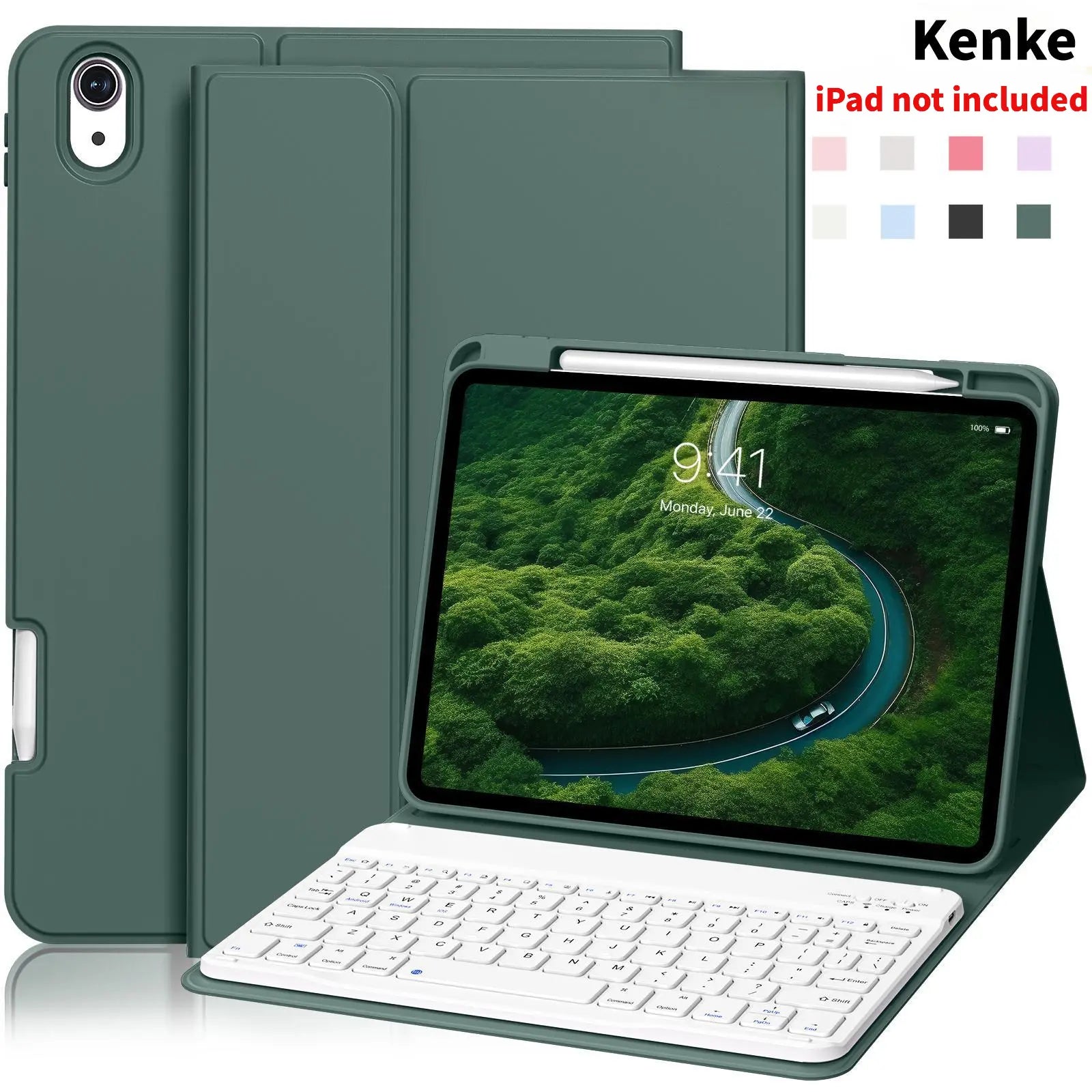 Kenke Bluetooth Keyboard Tablet Case with Pencil Holder - Magnetic Computer Accessory, Multi-Angle Stand, Handheld Protection, Mobile Cells Casing Compatible with Ipad 7Th/8Th/9Th/10Th/11Th Gen, A16 Model, Ipad Air 11-13 In