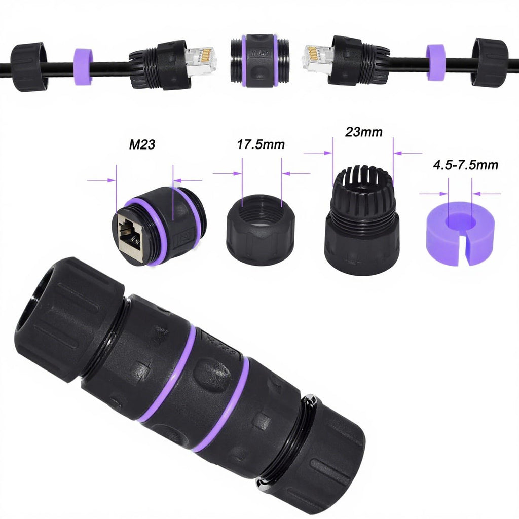 IP68 Waterproof RJ45 Coupler, Shielded Pure Copper Ethernet Coupler, Gigabit Coupler IP68 Waterproof Ethernet Outdoor LAN Cable Connector for Cat5, Cat5E/Cat6/Cat7/Cat8 Ethernet Cable (1 PCS)