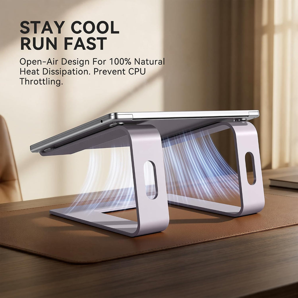 Laptop Stand, Aluminum Computer Riser, Ergonomic Laptops Elevator for Desk, Metal Holder Compatible with 10 to 15.6 Inches Notebook Computer, Purple
