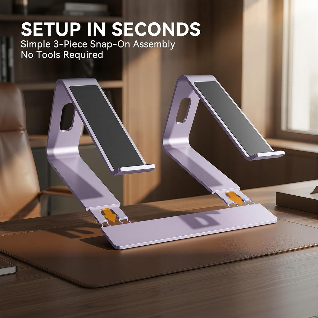 Laptop Stand, Aluminum Computer Riser, Ergonomic Laptops Elevator for Desk, Metal Holder Compatible with 10 to 15.6 Inches Notebook Computer, Purple