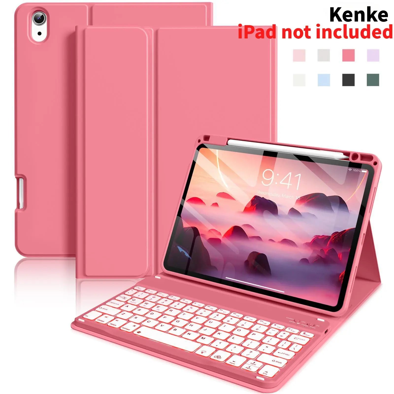 Kenke Bluetooth Keyboard Tablet Case with Pencil Holder - Magnetic Computer Accessory, Multi-Angle Stand, Handheld Protection, Mobile Cells Casing Compatible with Ipad 7Th/8Th/9Th/10Th/11Th Gen, A16 Model, Ipad Air 11-13 In