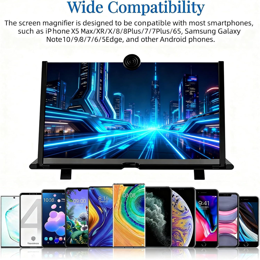 16-Inch Black Phone Screen Magnifier, Foldable Optical Enlarger for Movies & Gaming
