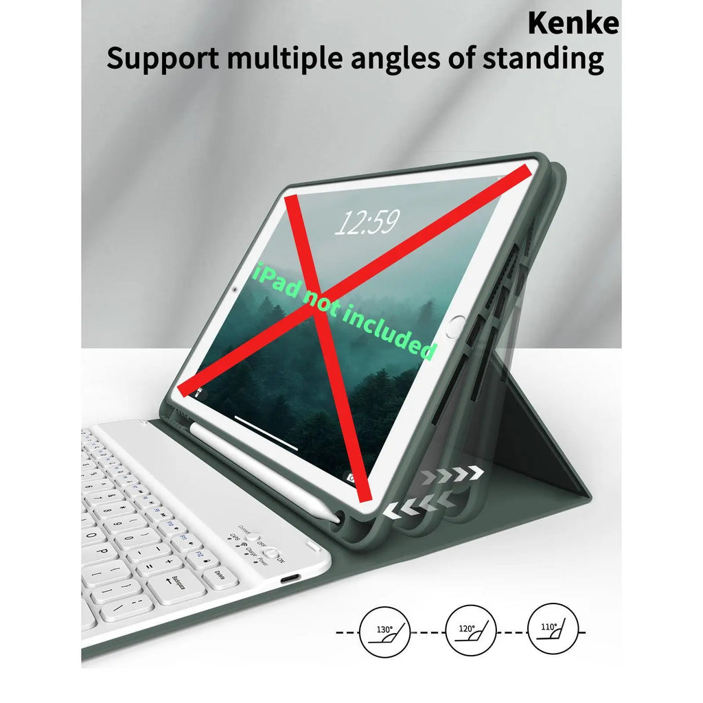 Kenke Bluetooth Keyboard Tablet Case with Pencil Holder - Magnetic Computer Accessory, Multi-Angle Stand, Handheld Protection, Mobile Cells Casing Compatible with Ipad 7Th/8Th/9Th/10Th/11Th Gen, A16 Model, Ipad Air 11-13 In